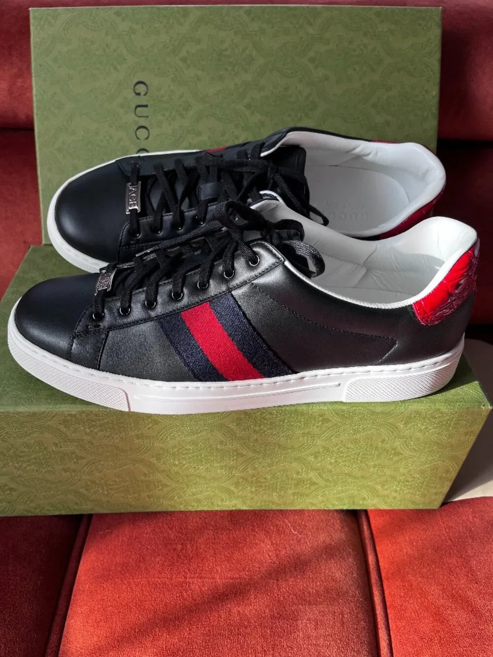 New Gucci Ace web-trim Leather Sneakers Men's Size US11.5 / UK11